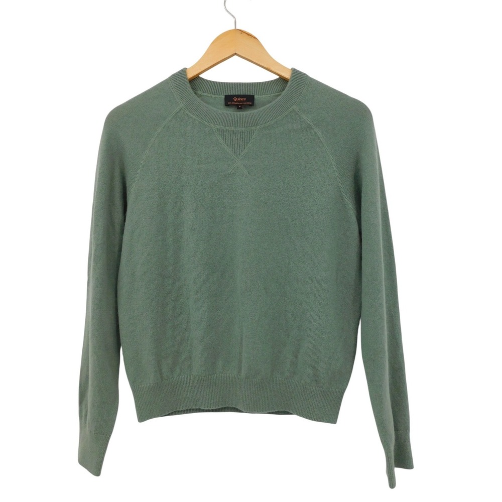 Quince Mongolian Shrunken Cashmere Sweatshirt Sea Spray Green Crewneck Small